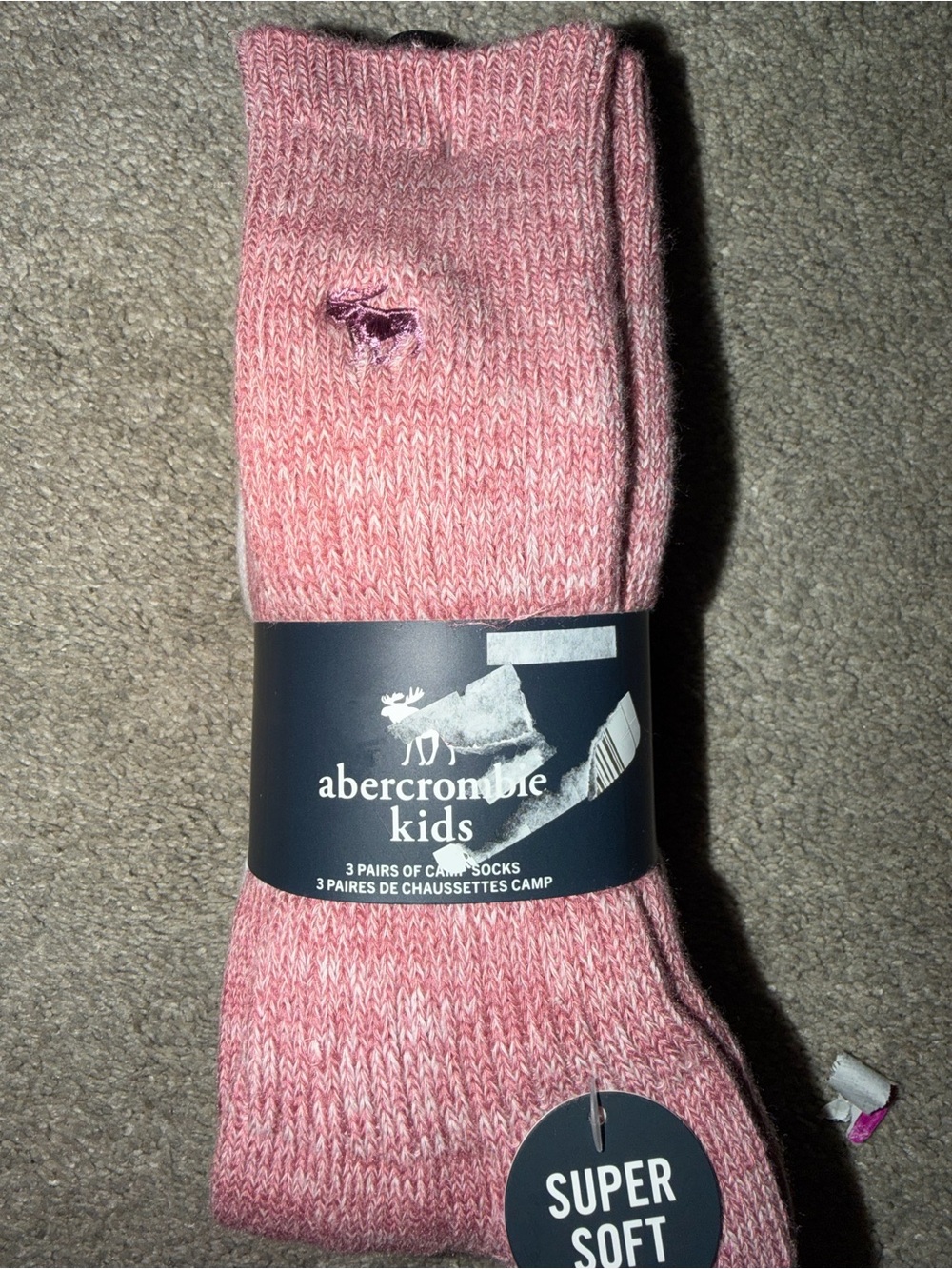 ✏️Abercrombie Kids Pink Super Soft Crew Socks - 3 pairs M 9-11/ shoe SZ 5Y-7Y📚✏️